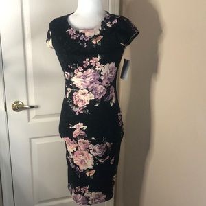 NWT Velvet Torch Cap sleeve floral bodycon dress